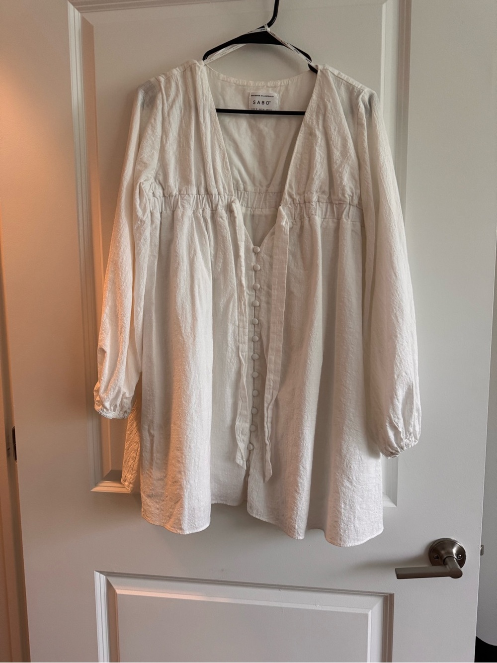SABO White Button-Front Peasant Blouse